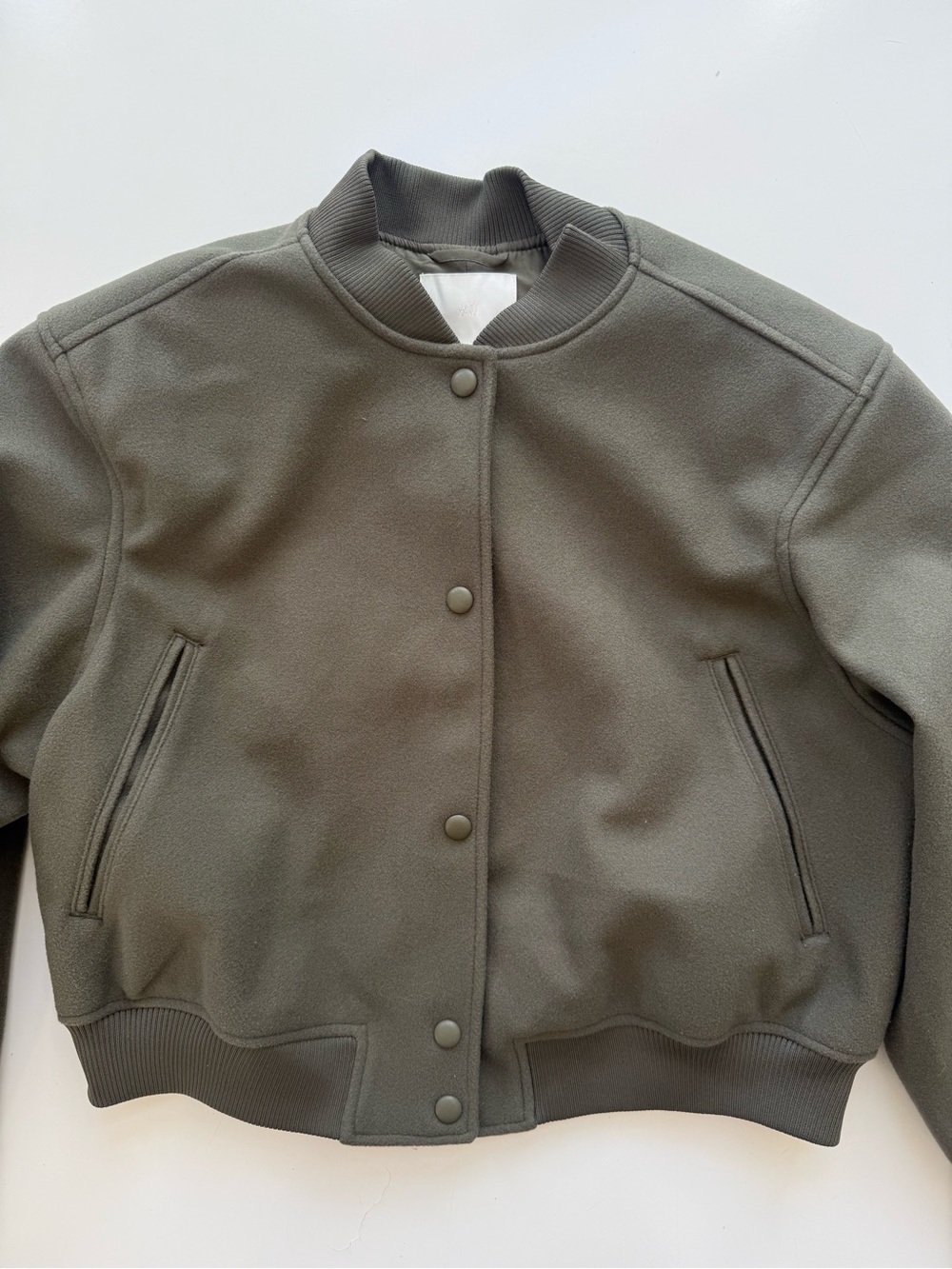 H&M Felted Bomber Jacket Olive Green Size Medium View 4